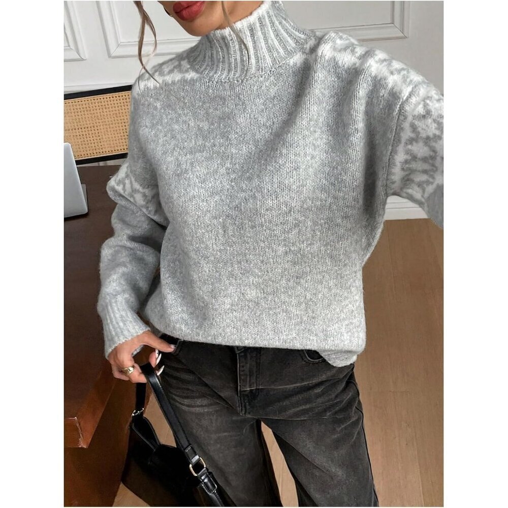 Women's Apricot High Neck Cozy Loose Knitted Long Sleeve Sweaters - Picture 4 of 6